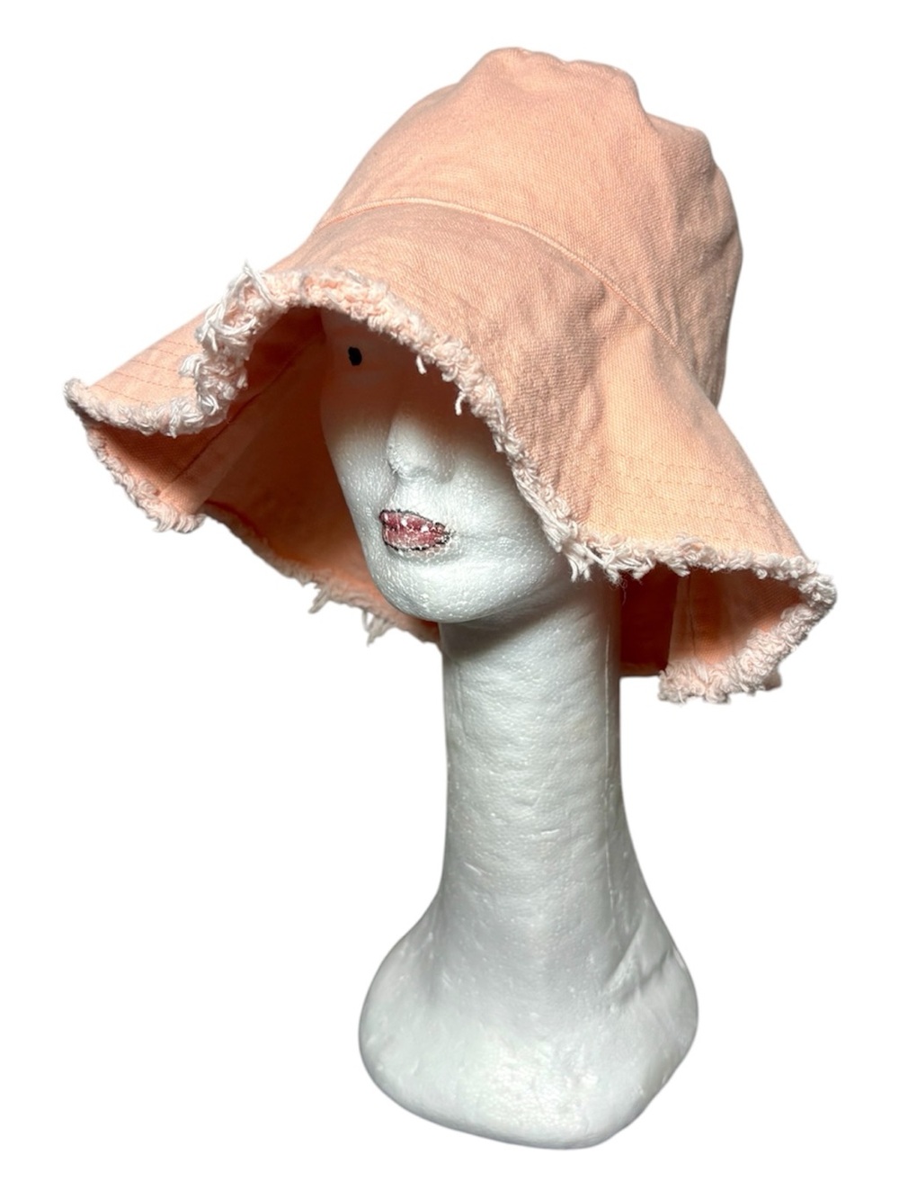 Peach Frayed-Edge Denim Bucket Hat